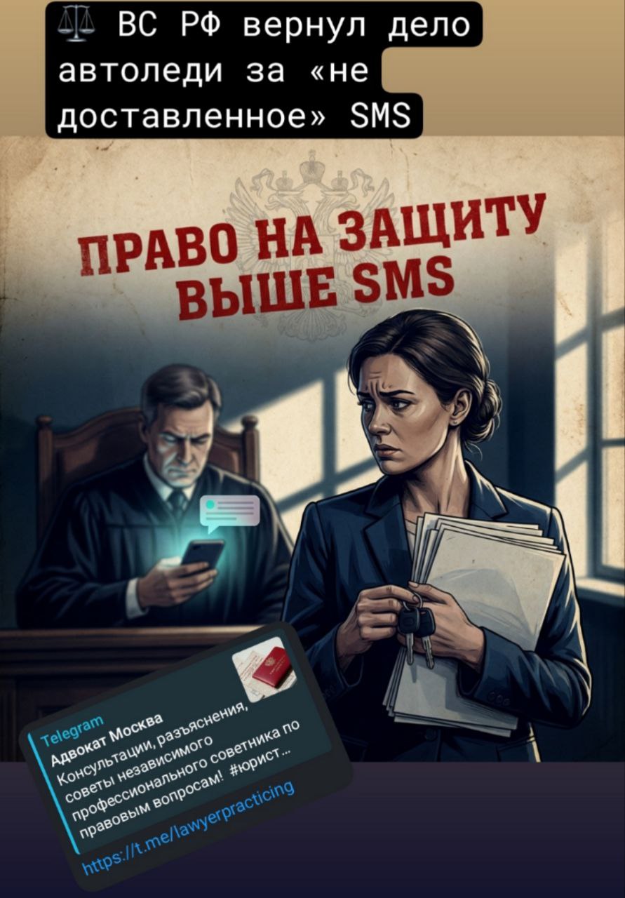 ⚖️ ВС РФ вернул дело автоледи за «не доставленное» SMS