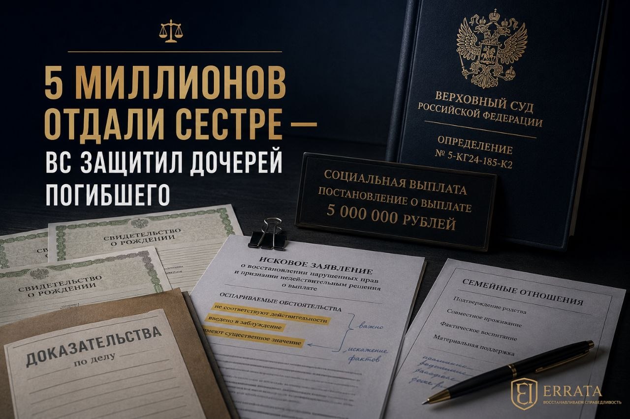 Сестра получила 5 миллионов рублей вместо взрослых дочерей погибшего: Верховный суд отменил решения