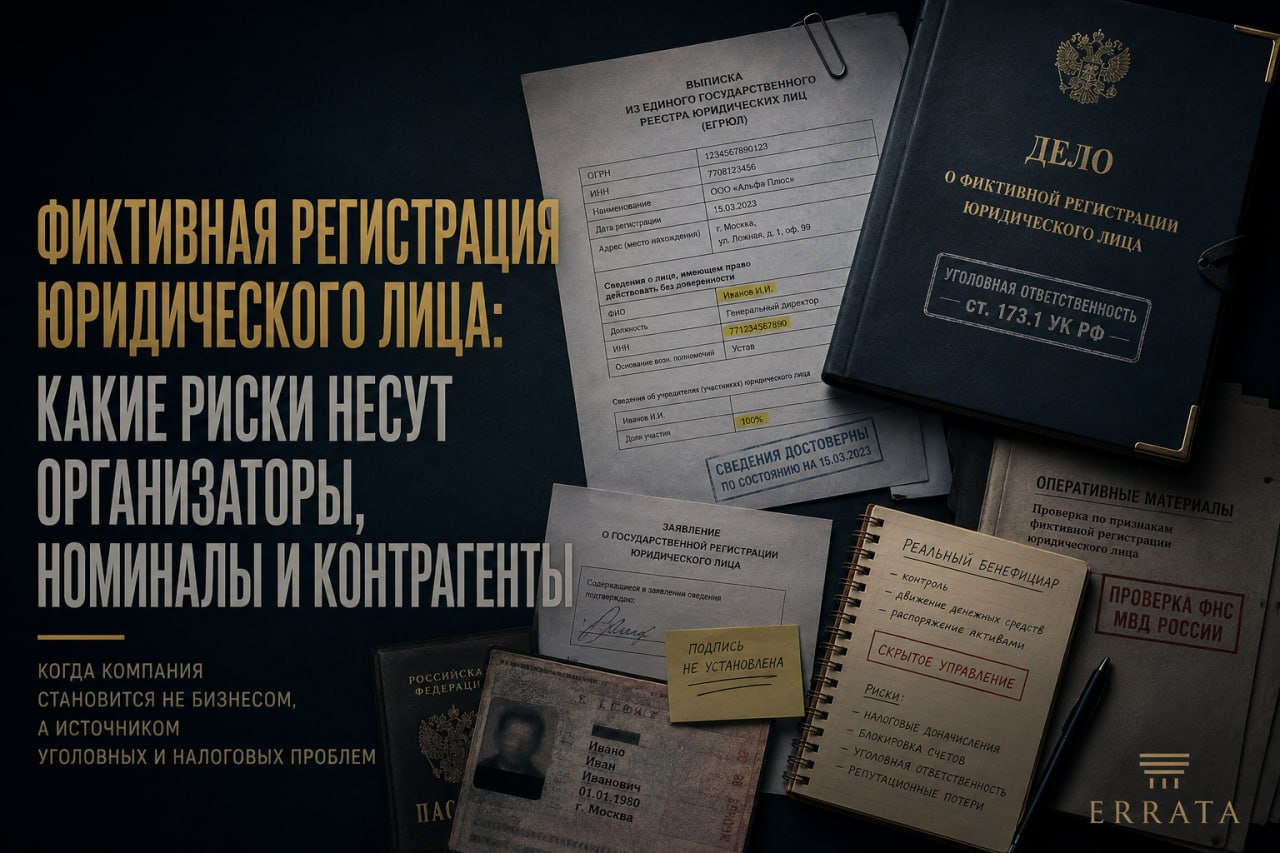 Фиктивная регистрация юридического лица: какие риски несут организаторы, номиналы и контрагенты