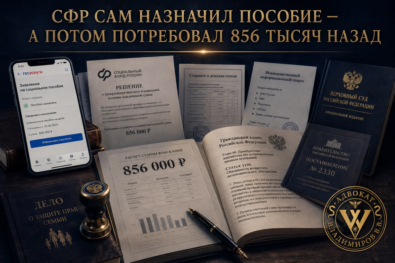 СФР сам назначил пособие, а потом потребовал вернуть 856 тысяч рублей: Верховный Суд отказал во взыскании