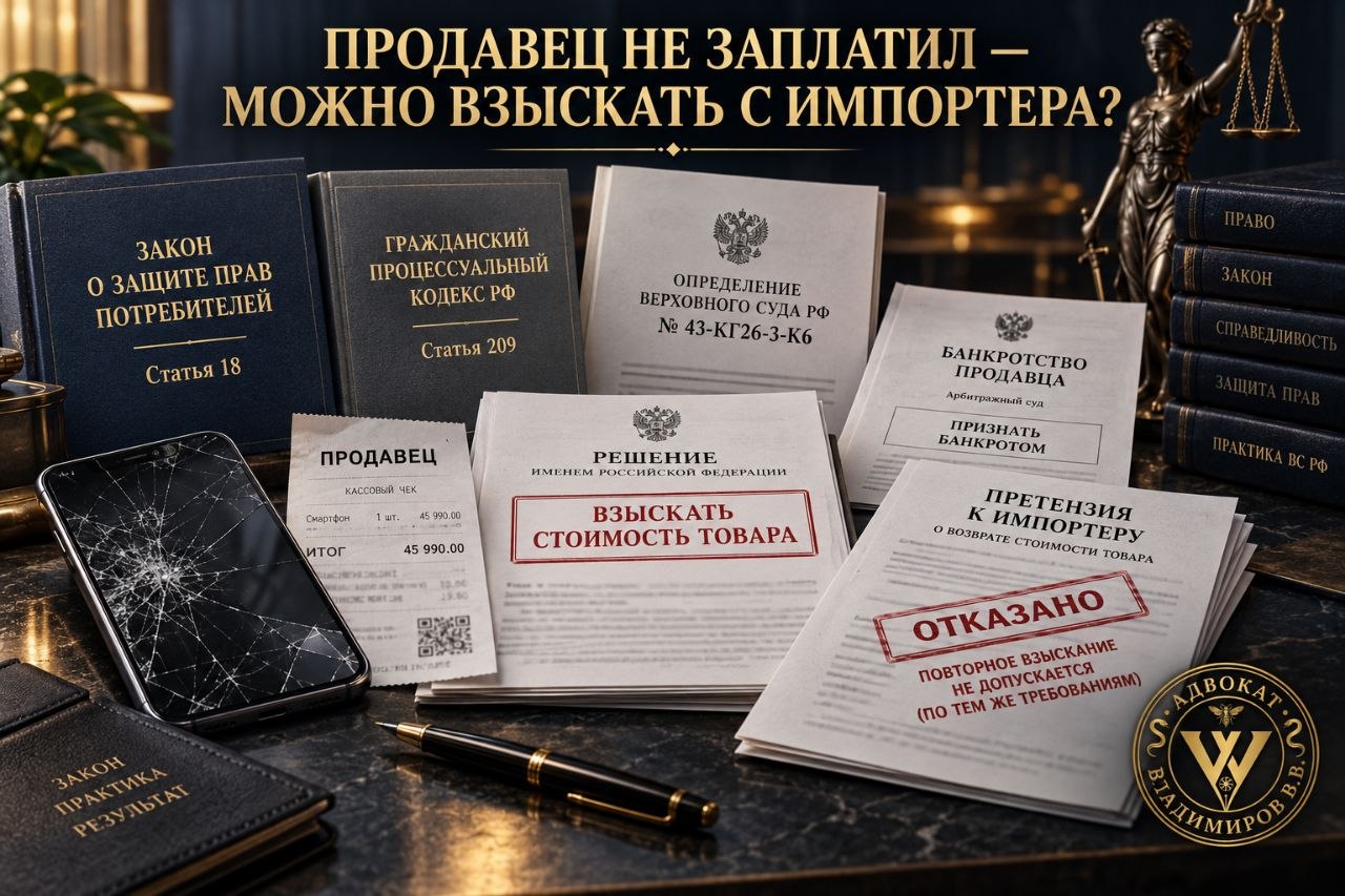 Продавец проиграл суд, но не заплатил. Можно ли взыскать ту же стоимость товара с импортера?