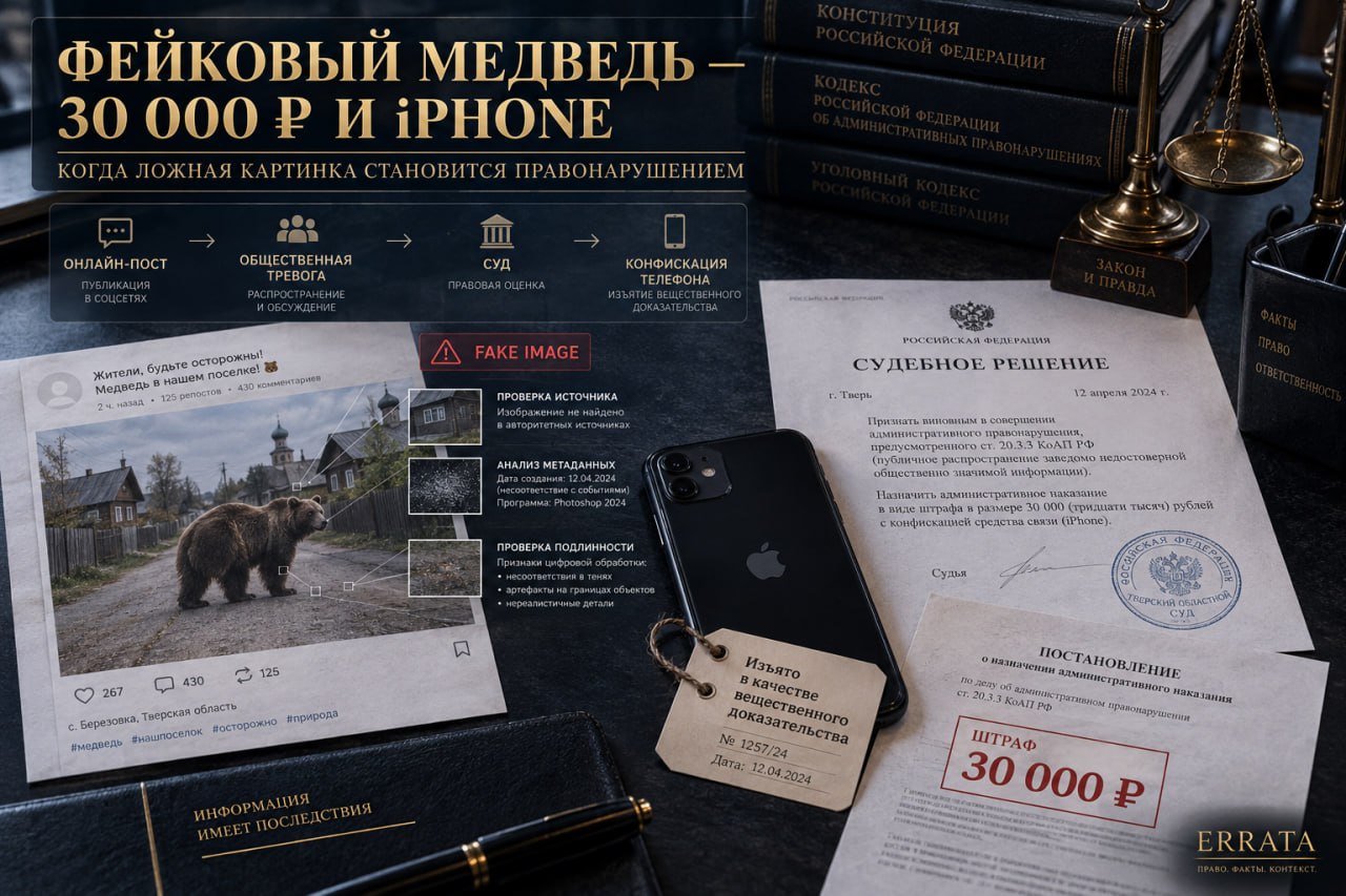 Фейковый медведь обошелся в 30 тысяч и iPhone: когда ложная картинка становится правонарушением